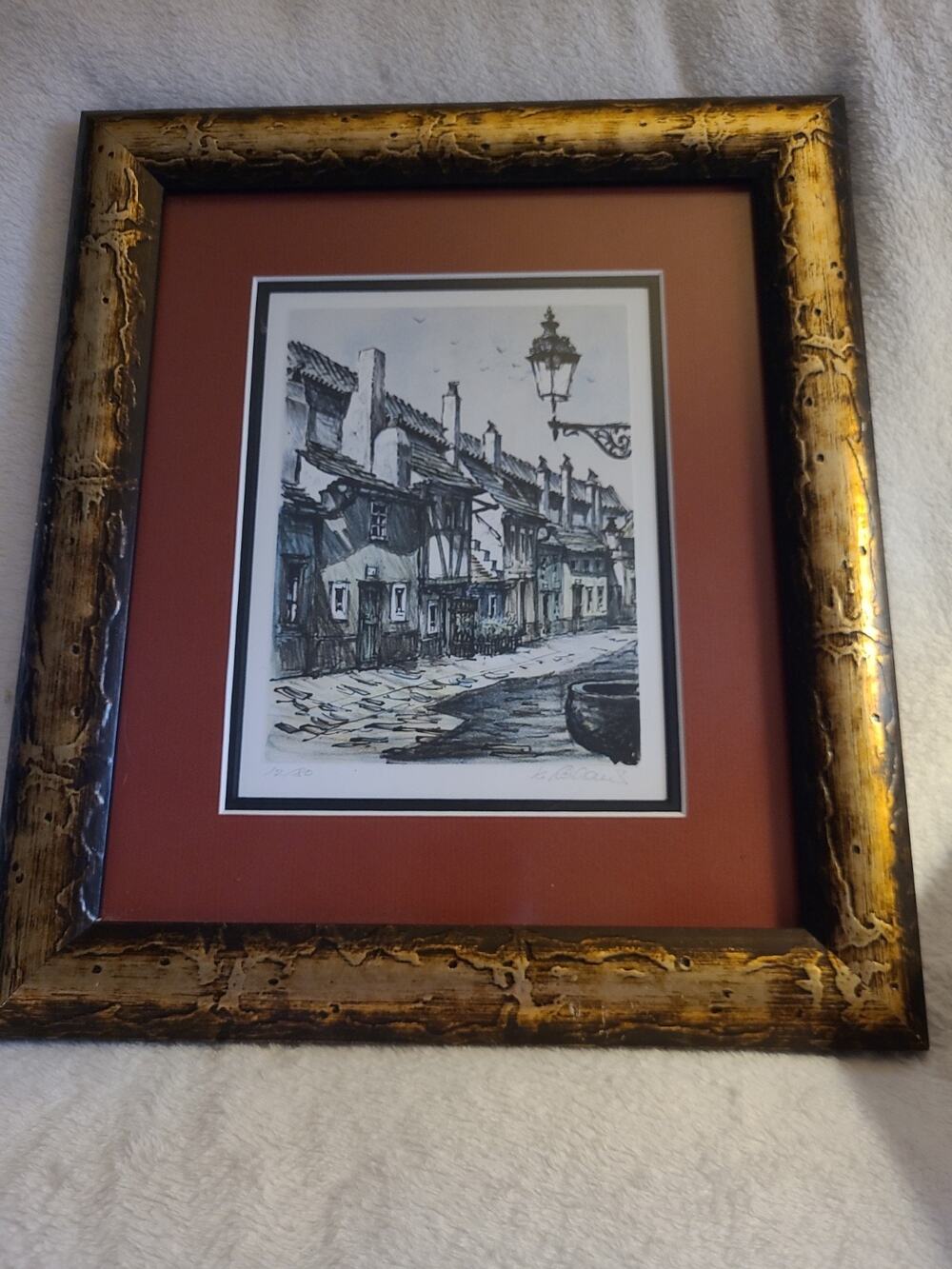 K. Roland Original Signed Etching Prague Street Scene Limited Edition 12/80 Fram